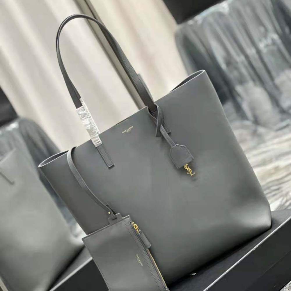 Saint Laurent YSL Women Shopping Saint Laurent N/S in Supple Leather-Gray - image 5