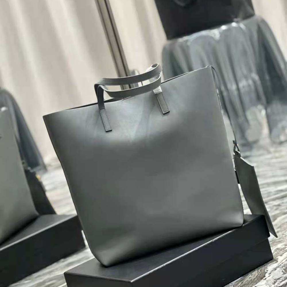 Saint Laurent YSL Women Shopping Saint Laurent N/S in Supple Leather-Gray - image 6
