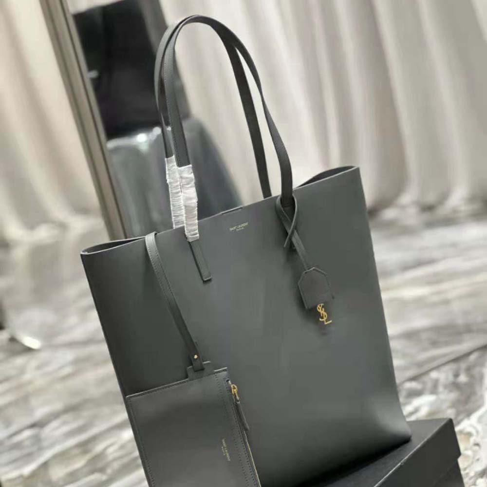 Saint Laurent YSL Women Shopping Saint Laurent N/S in Supple Leather-Gray - image 4