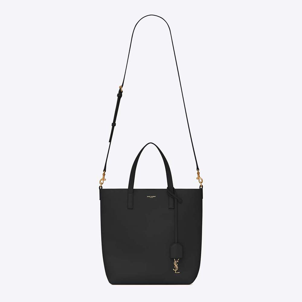 Front view of Saint Laurent YSL Women Shopping Saint Laurent Toy in black leather