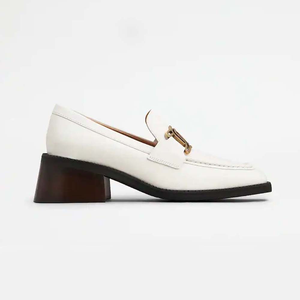 Side profile of TODS Women Kate Loafers in Leather With Heel-White