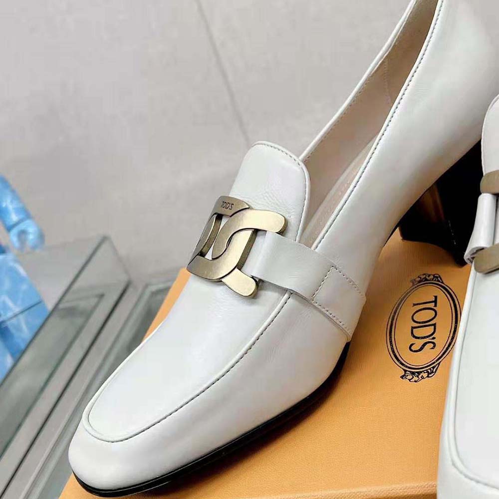 TODS Women Kate Loafers in Leather With Heel-White - image 9