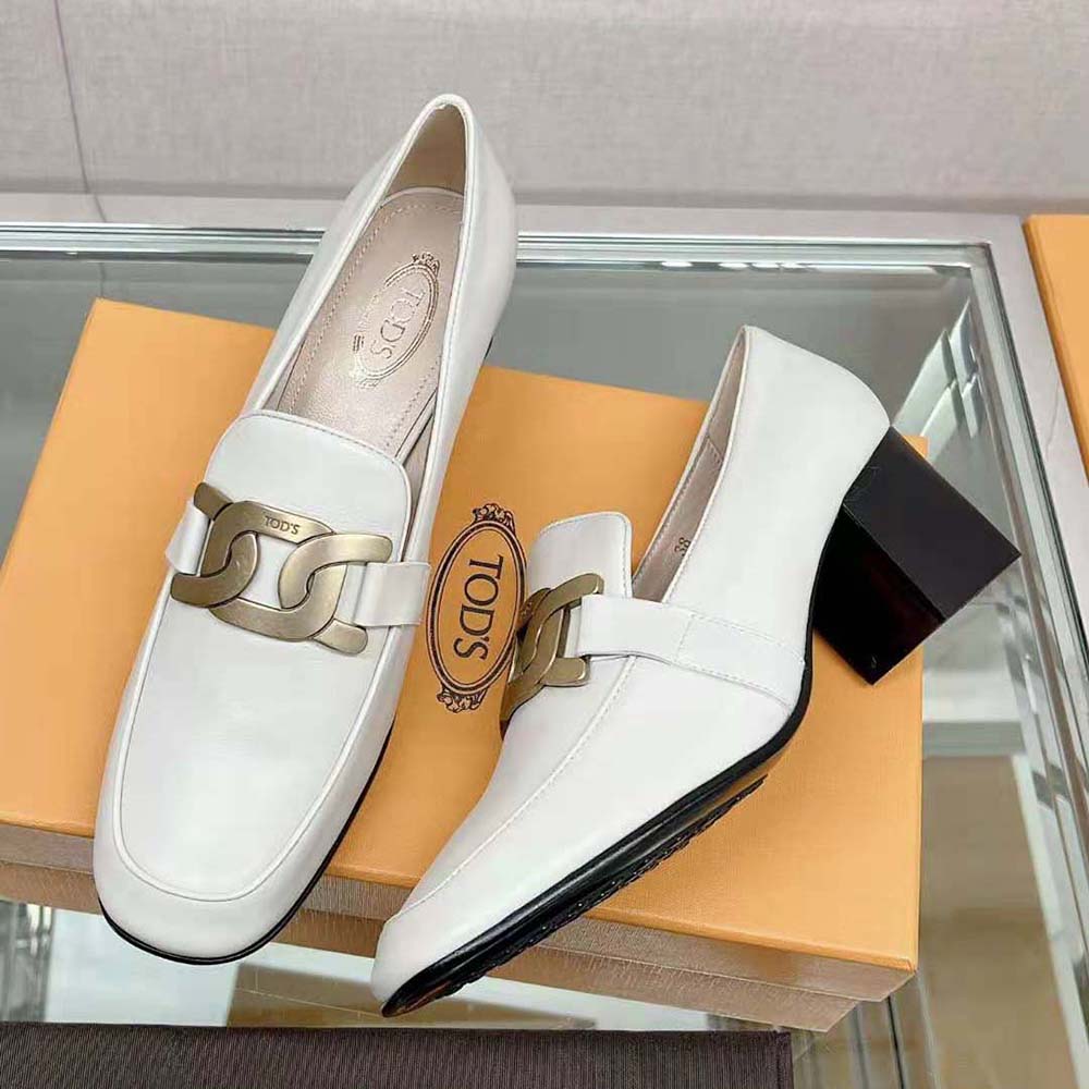 TODS Women Kate Loafers in Leather With Heel-White - image 4