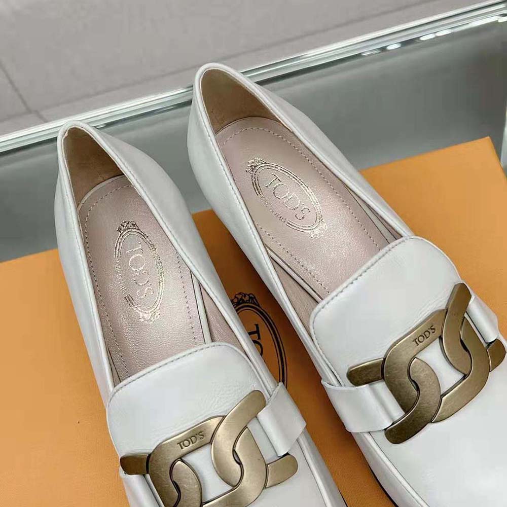 TODS Women Kate Loafers in Leather With Heel-White - image 8