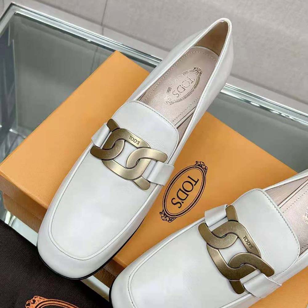 TODS Women Kate Loafers in Leather With Heel-White - image 6