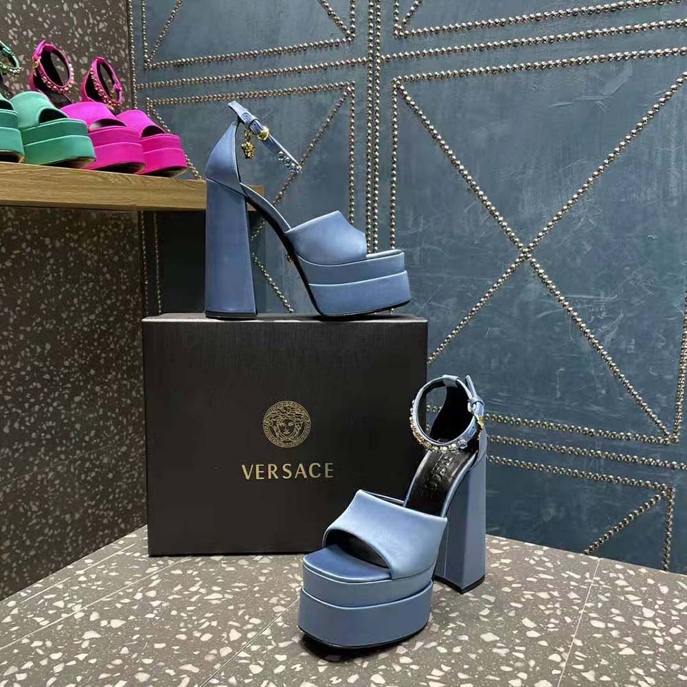 Versace Women Medusa Aevitas Platform Sandals-Blue - image 5