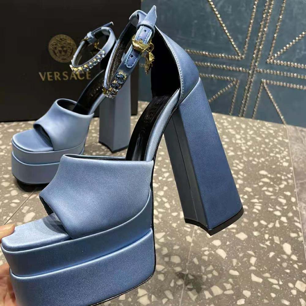 Versace Women Medusa Aevitas Platform Sandals-Blue - image 9