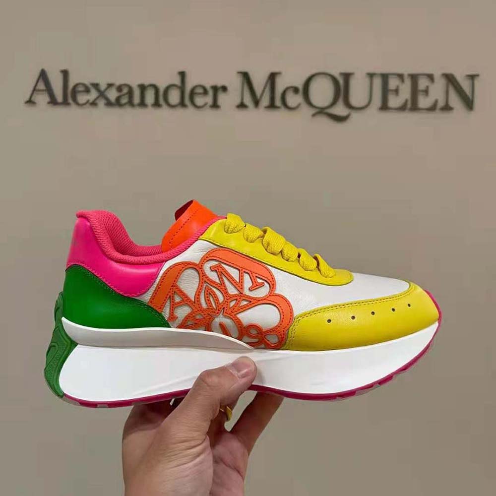 Close-up on laces and leather detail of Alexander Mcqueen Women Sprint Runner