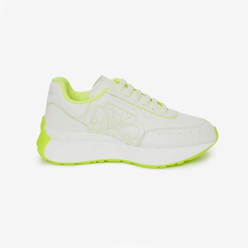 Side profile of Alexander Mcqueen Women Sprint Runner in White/Acid Yellow