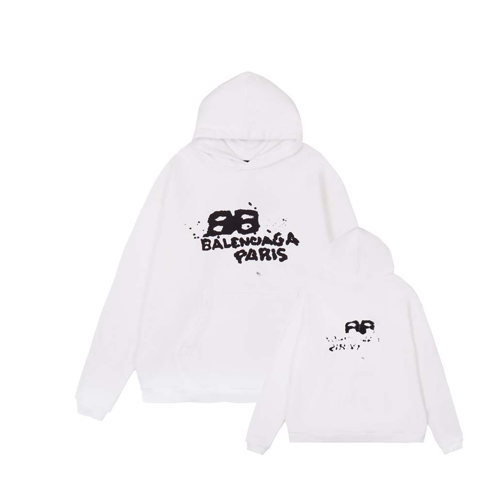 Close-up of hand-drawn BB logo on Balenciaga women’s hoodie