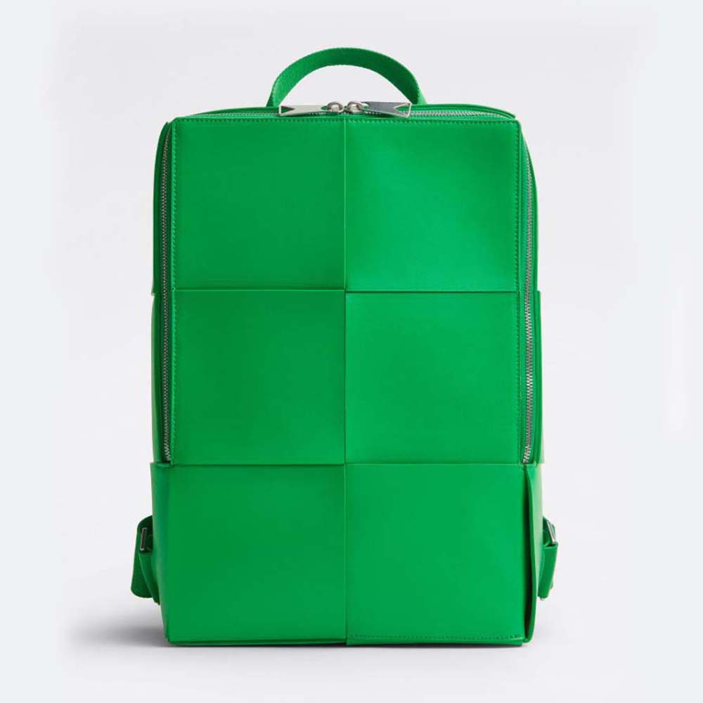 Front view of Bottega Veneta Men Arco Backpack in Calfskin Leather-Green