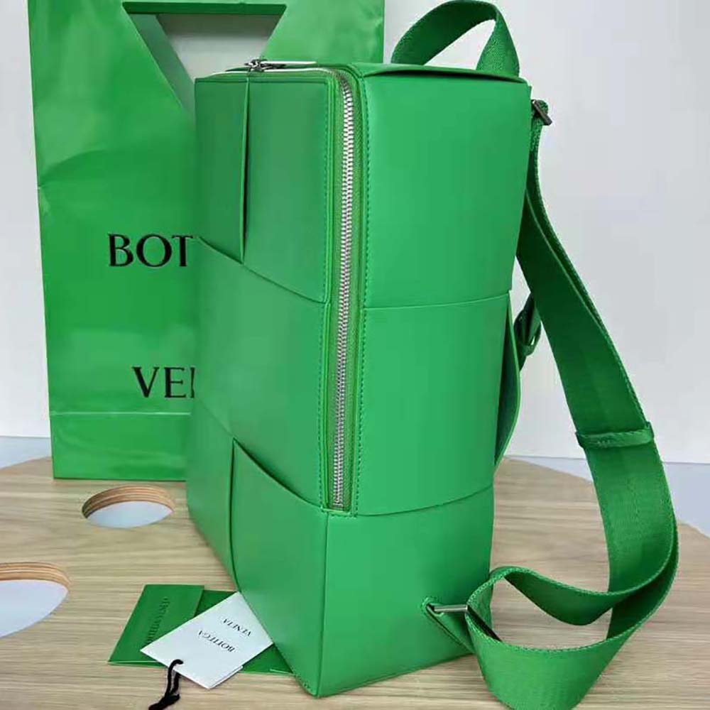 Close-up on green calfskin texture and gunmetal hardware details