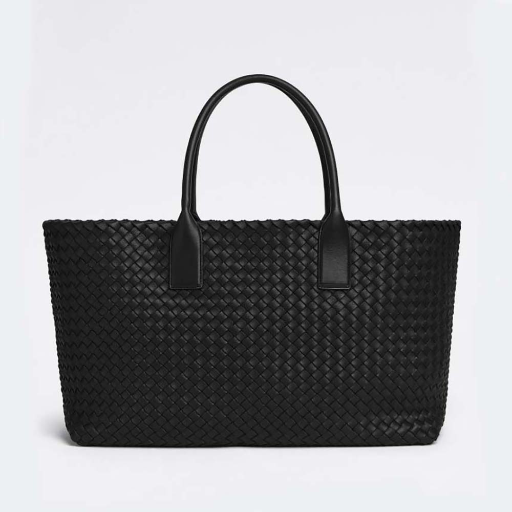 Front view of Bottega Veneta Women Medium Cabat Leather Tote Bag in black
