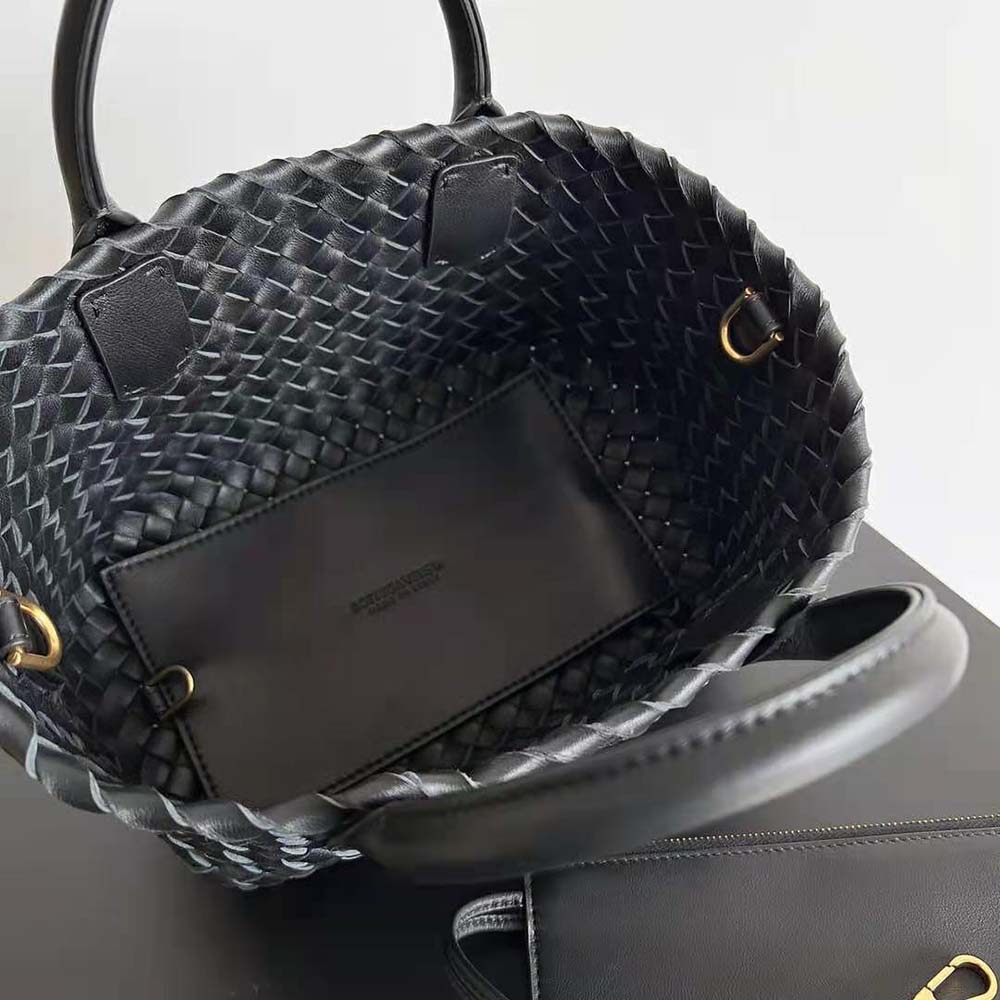 Bottega Veneta Women Mini Cabat Intreccio Leather Tote Bag with Detachable Strap-Black - image 7