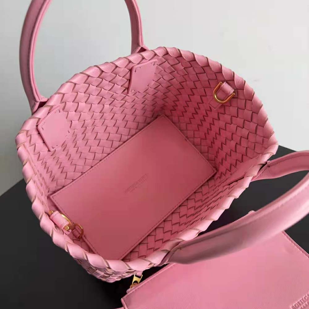 Bottega Veneta Women Mini Cabat Intreccio Leather Tote Bag with Detachable Strap-Pink - image 7