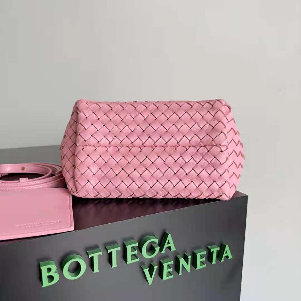 Bottega Veneta Women Mini Cabat Intreccio Leather Tote Bag with Detachable Strap-Pink - image 4