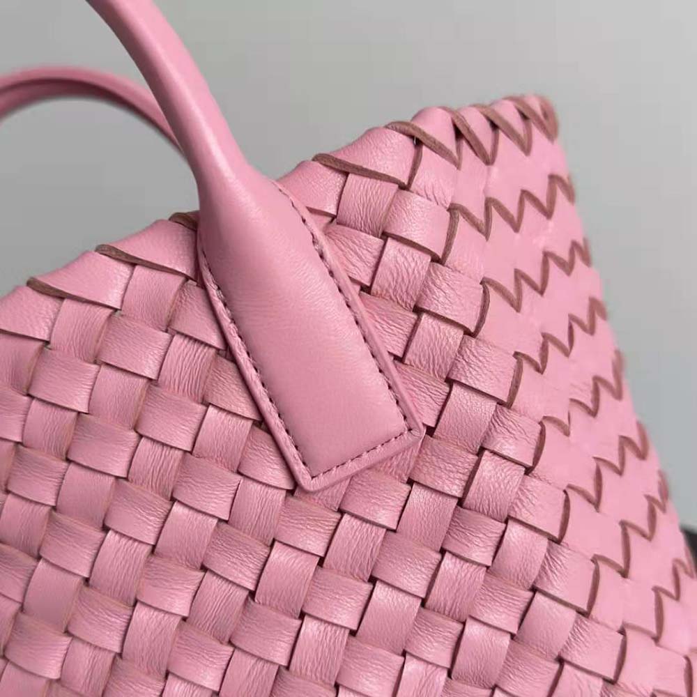 Bottega Veneta Women Mini Cabat Intreccio Leather Tote Bag with Detachable Strap-Pink - image 9