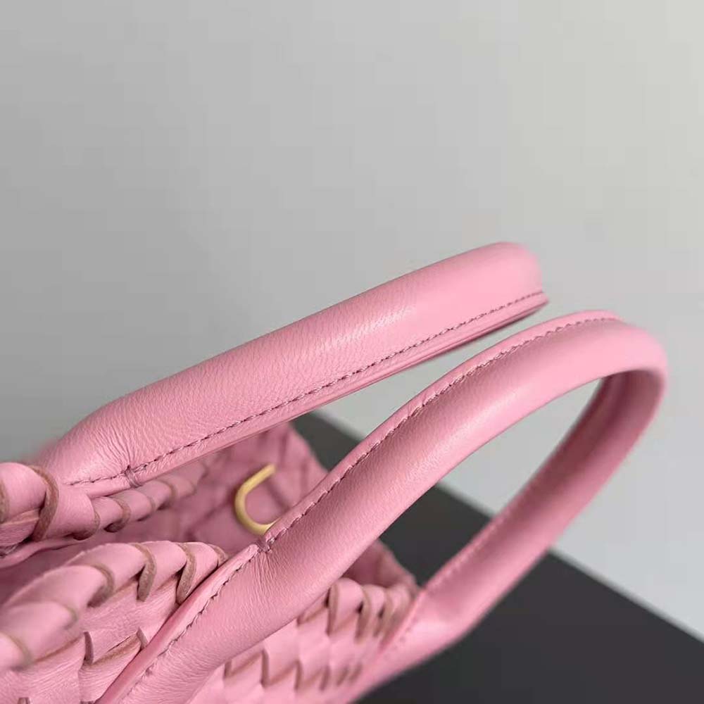Bottega Veneta Women Mini Cabat Intreccio Leather Tote Bag with Detachable Strap-Pink - image 8
