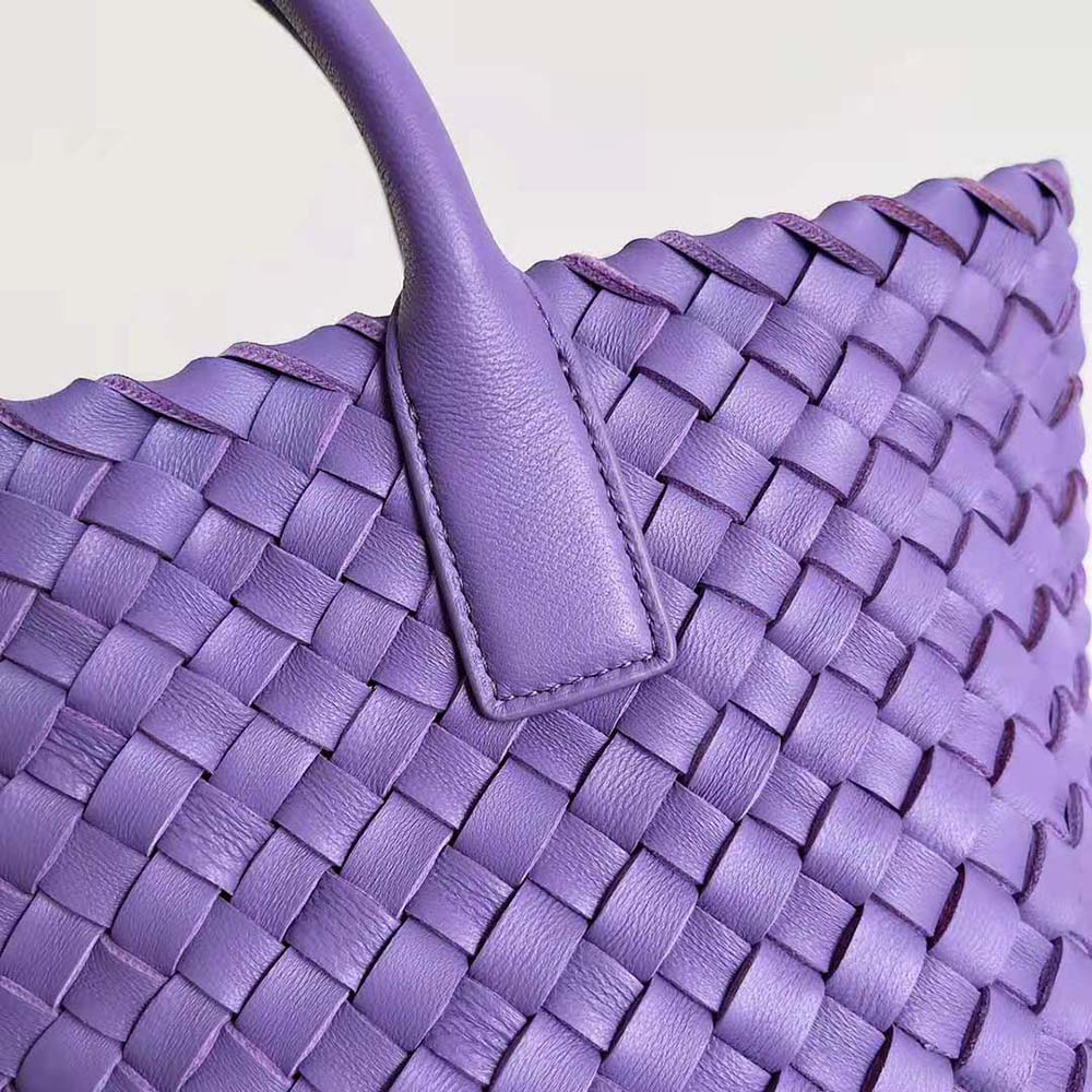 Bottega Veneta Women Mini Cabat Intreccio Leather Tote Bag with Detachable Strap-Purple - image 7