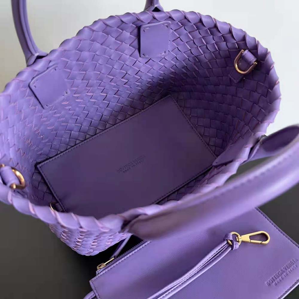 Bottega Veneta Women Mini Cabat Intreccio Leather Tote Bag with Detachable Strap-Purple - image 6