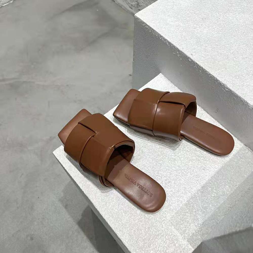 Bottega Veneta Women Patch Flat Mule Padded Intreccio Leather Flat Mules-Brown - image 5