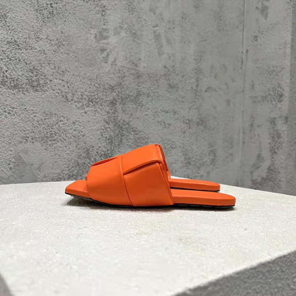 Close-up detail of padded intreccio leather on Bottega Veneta flat mules