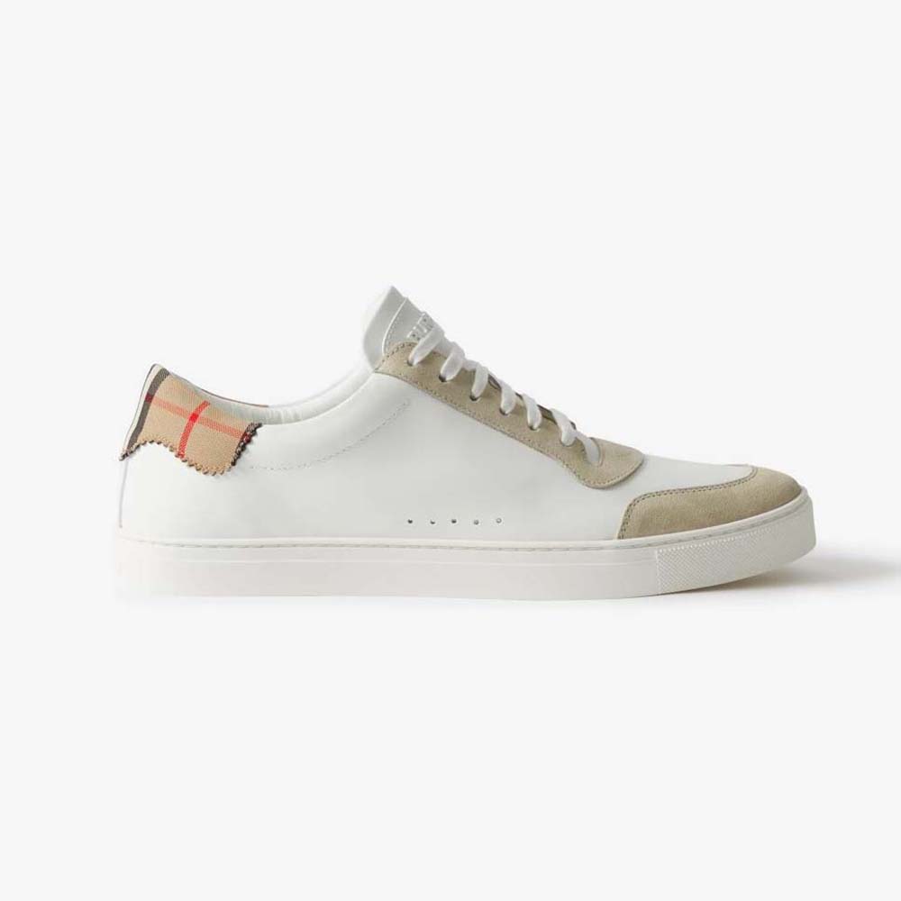 Front angle view of Burberry Men Leather Suede and Check Cotton Sneakers