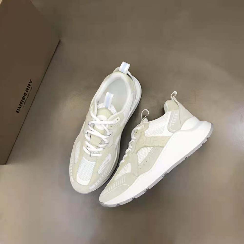 Burberry Men Logo Print Leather Suede and Mesh Sneakers-White - image 4