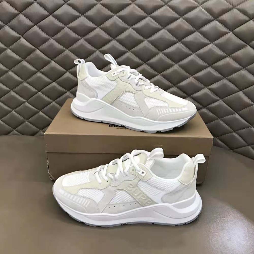 Top-down view showing lace-up closure and mesh panels on Burberry sneakers