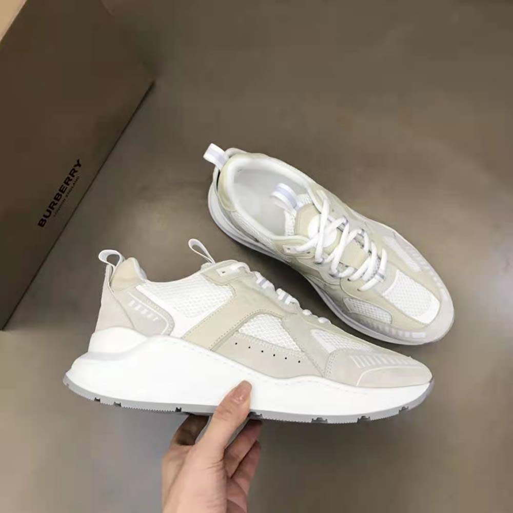 Burberry Men Logo Print Leather Suede and Mesh Sneakers-White - image 5