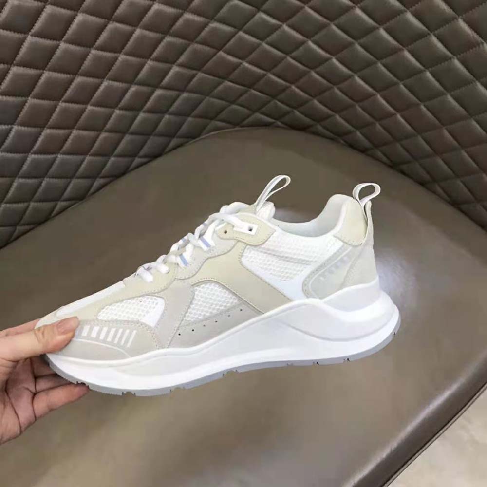 Burberry Men Logo Print Leather Suede and Mesh Sneakers-White - image 9