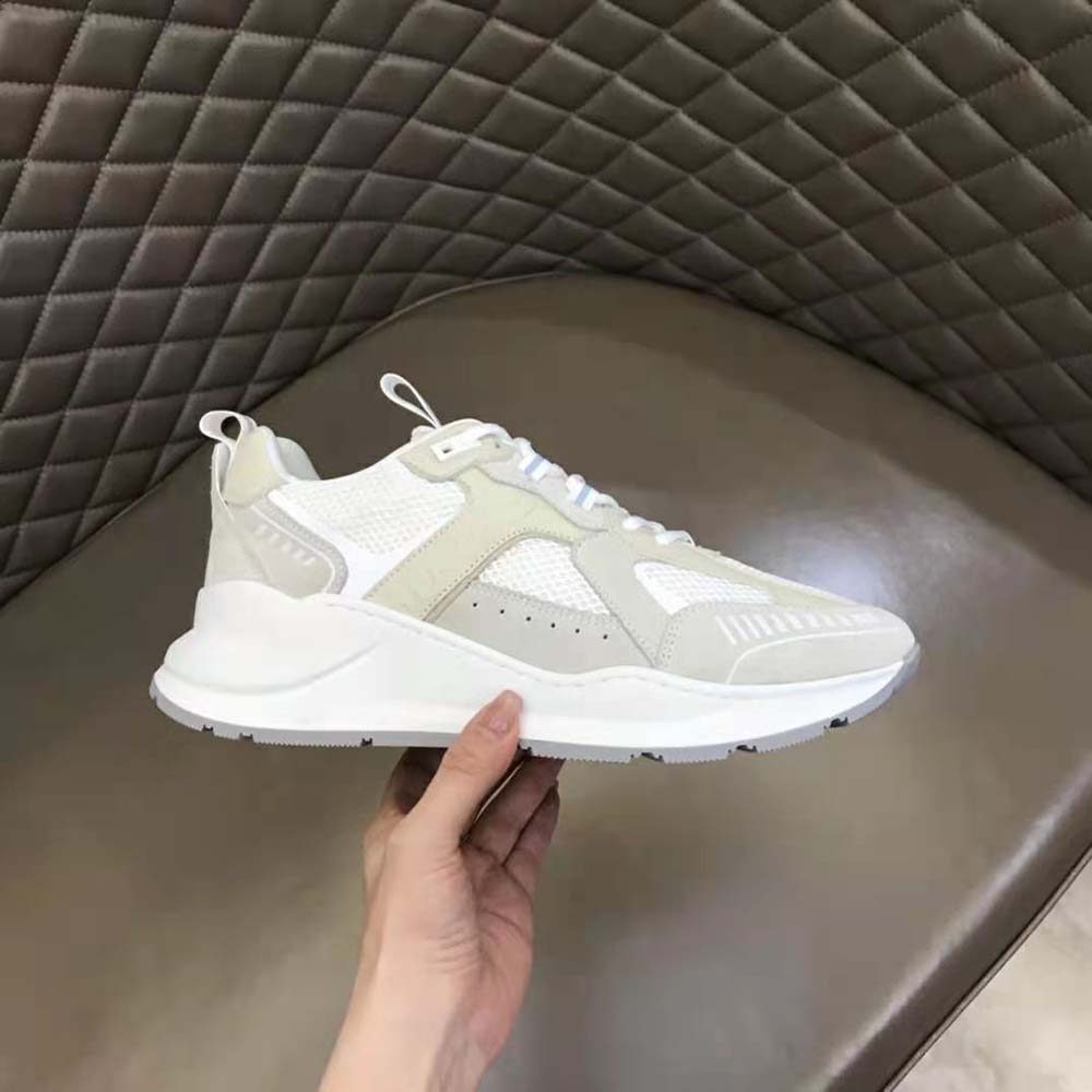 Burberry Men Logo Print Leather Suede and Mesh Sneakers-White - image 8