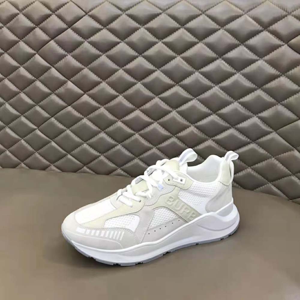 Burberry Men Logo Print Leather Suede and Mesh Sneakers-White - image 6