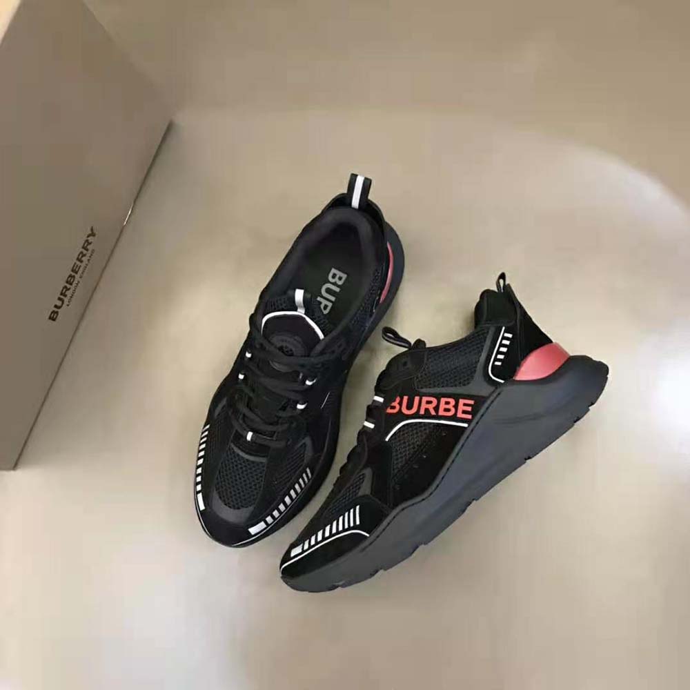 Side profile showing sleek silhouette of Burberry Men Logo Print Sneakers