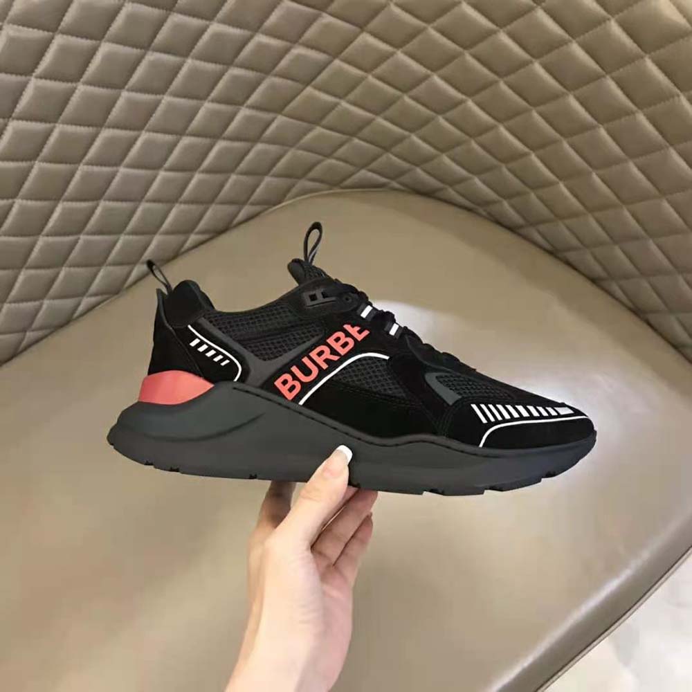 Burberry Men Logo Print Suede and Mesh Sneakers-Black - image 6