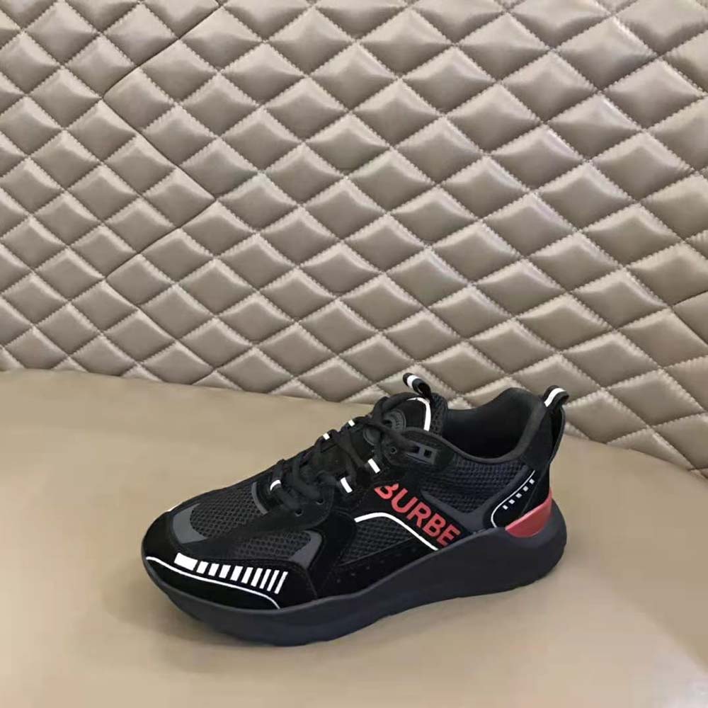 Burberry Men Logo Print Suede and Mesh Sneakers-Black - image 8