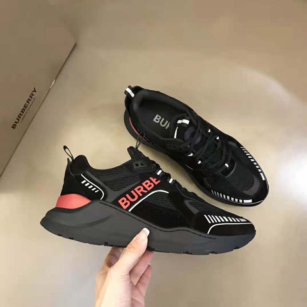 Burberry Men Logo Print Suede and Mesh Sneakers-Black - image 5