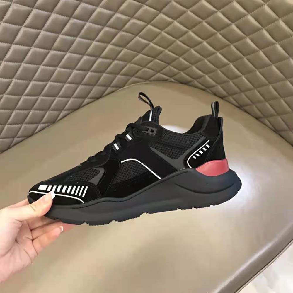 Burberry Men Logo Print Suede and Mesh Sneakers-Black - image 7