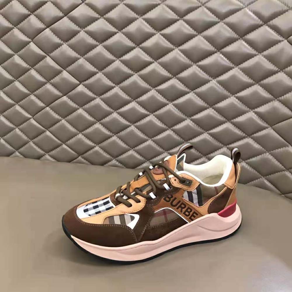 Burberry Men Logo Print Suede and Mesh Sneakers-Brown - image 6