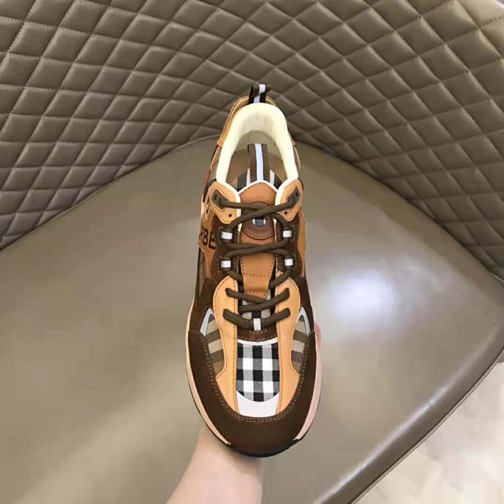 Burberry Men Logo Print Suede and Mesh Sneakers-Brown - image 9
