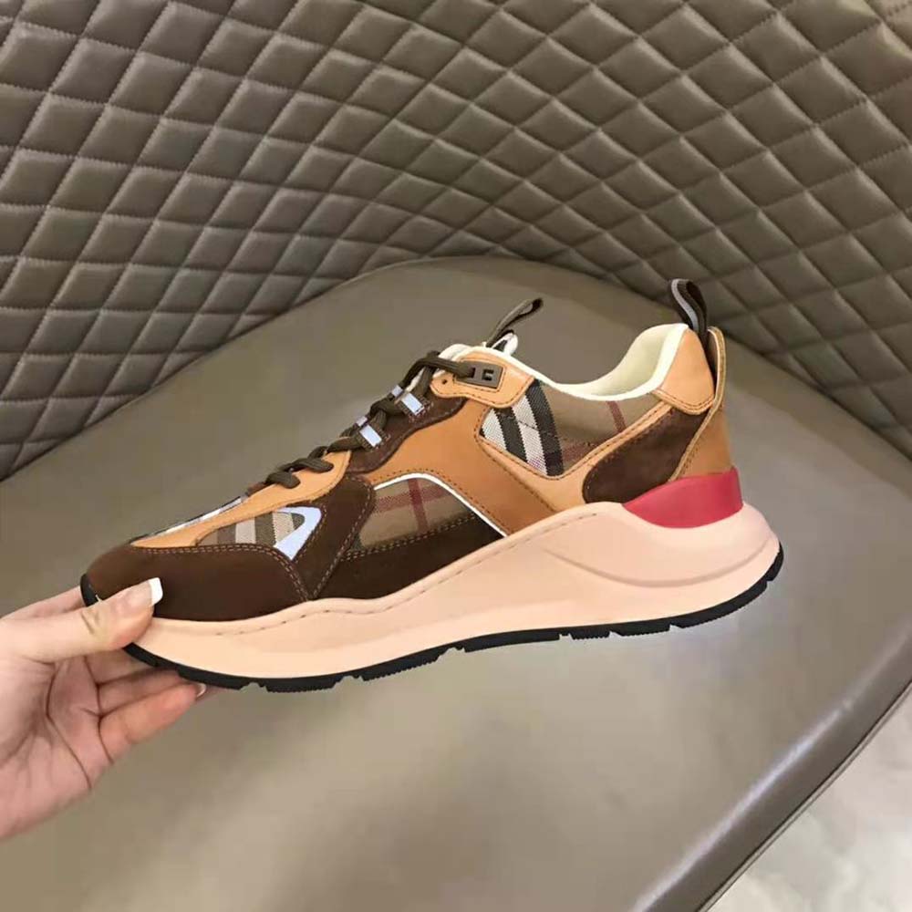 Burberry Men Logo Print Suede and Mesh Sneakers-Brown - image 8
