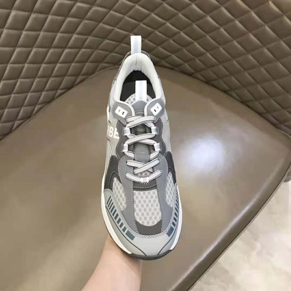 Burberry Men Logo Print Suede and Mesh Sneakers-Silver - image 7