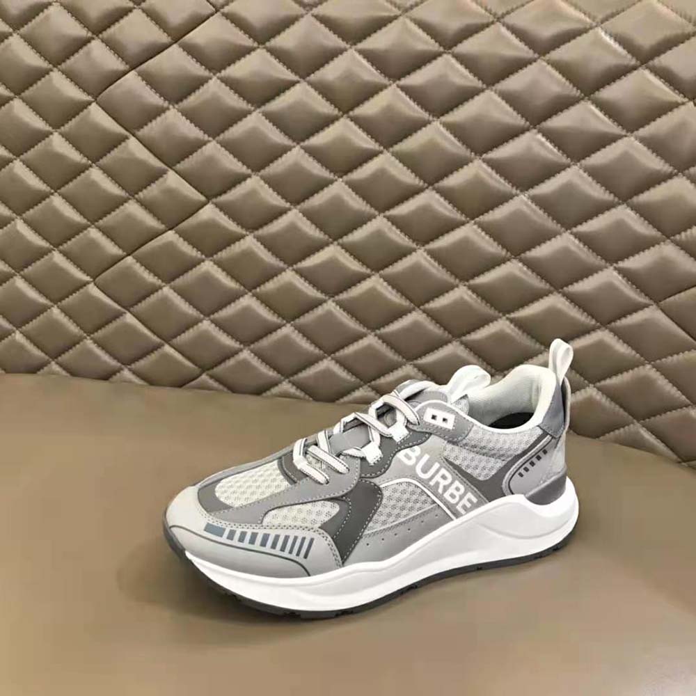 Burberry Men Logo Print Suede and Mesh Sneakers-Silver - image 6