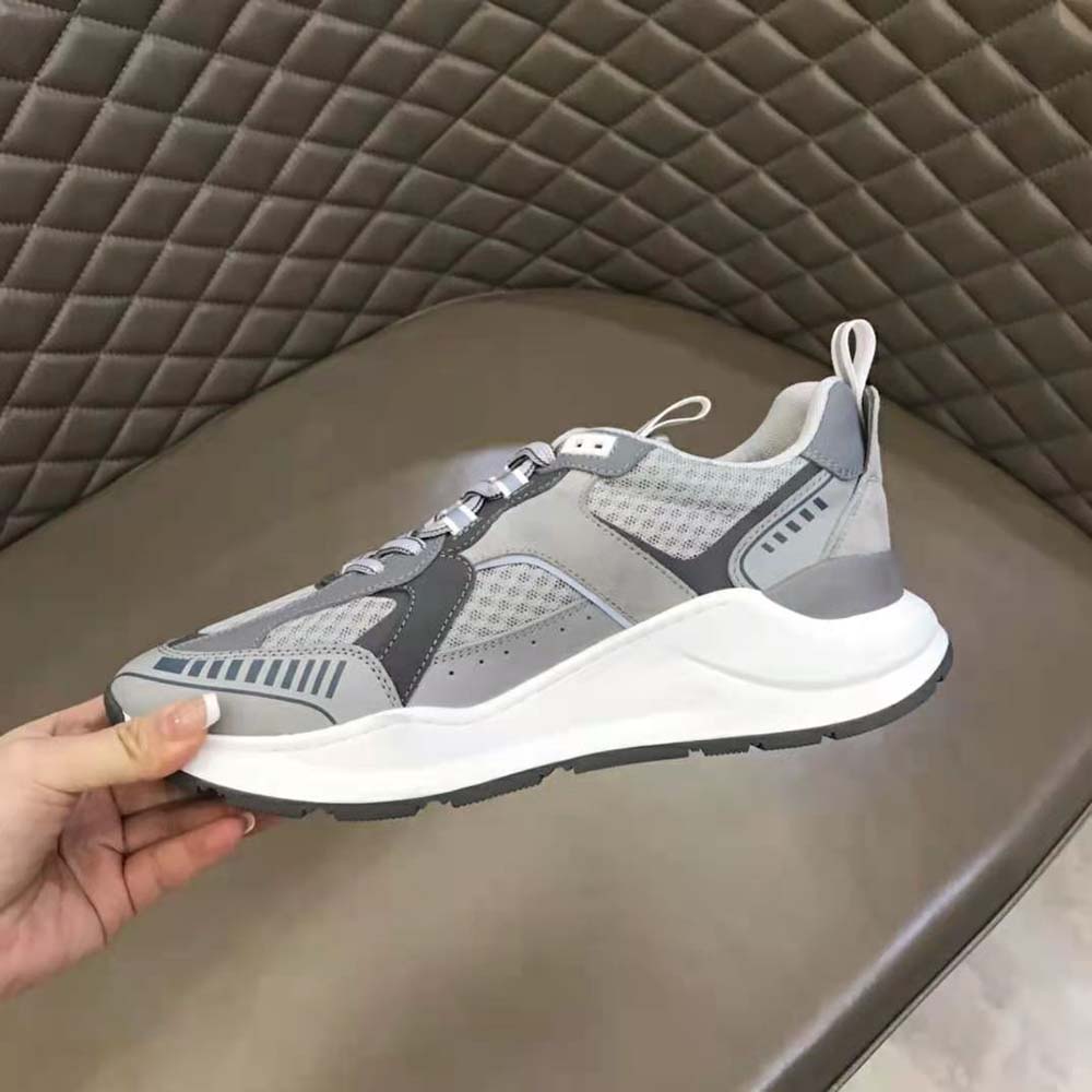 Burberry Men Logo Print Suede and Mesh Sneakers-Silver - image 8
