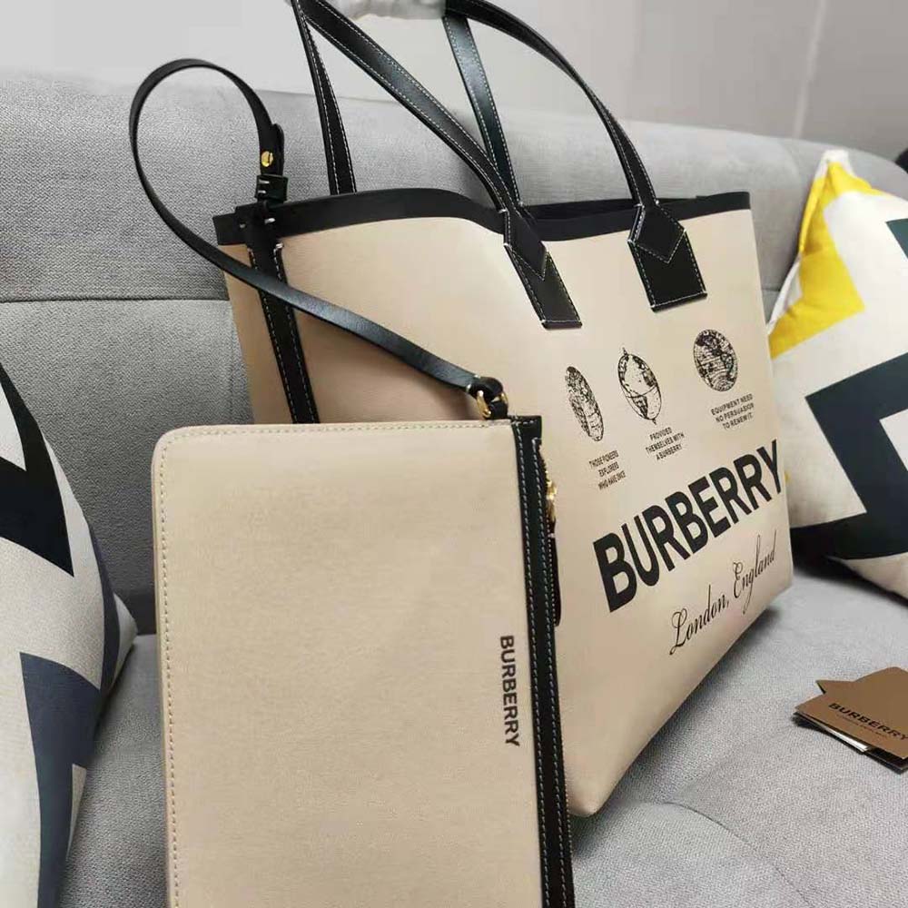 Burberry Women Label Print Cotton Medium London Tote Bag - image 5