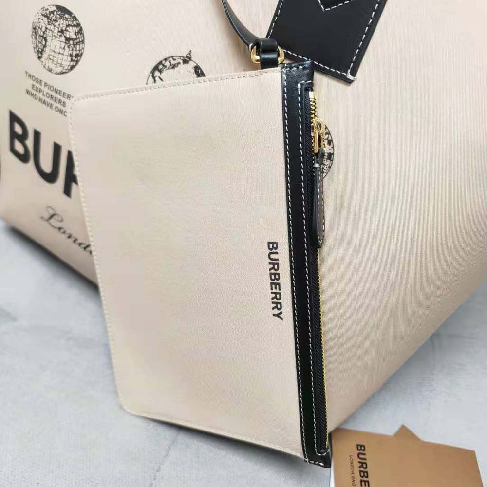 Burberry Women Label Print Cotton Medium London Tote Bag - image 7