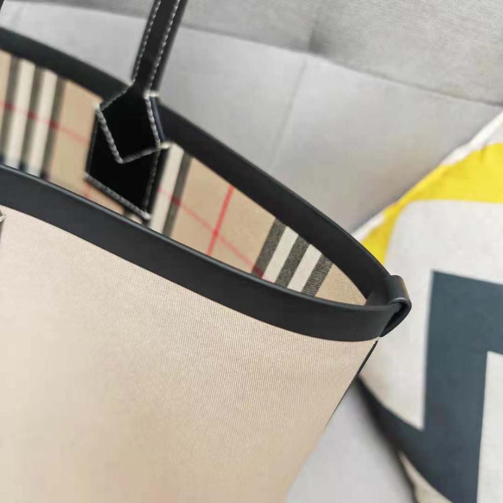 Burberry Women Label Print Cotton and Leather Small London Tote Bag - image 10