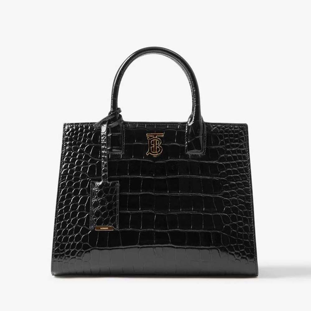 Front view of Burberry Women Mini Frances Bag-Black with zipper