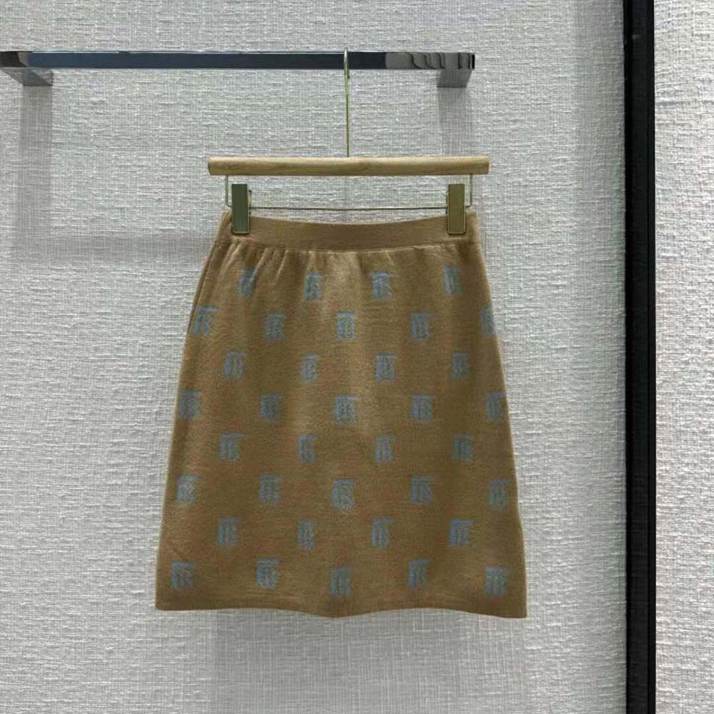 Close-up detail of jacquard monogram on Burberry Women Mini Skirt