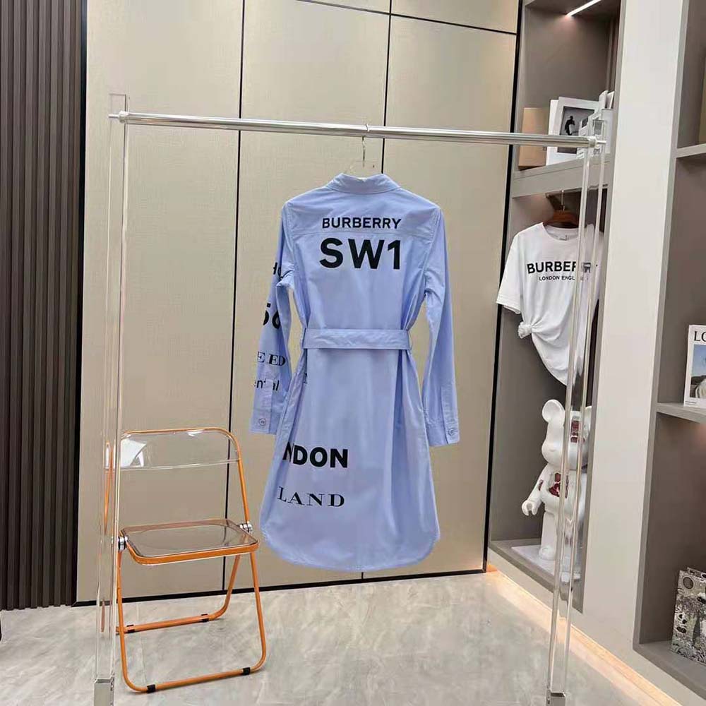 Burberry Women Vintage Check Cotton Tie-waist Shirt Dress-Blue - image 4